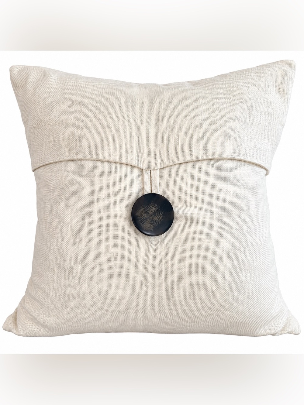 Pottery Barn Textured Linen Pillow 18x18 Ivory Down Insert Button